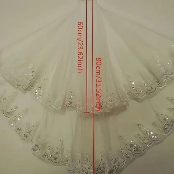 Enchanting Lace-Trimmed Bridal Veil with Sequins 🔥🔥✨✨💖💖 NWT - Picture 5 of 6